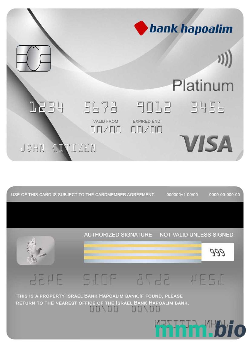 Israel Bank Hapoalim bank visa platyna karta przykład w formacie PSD